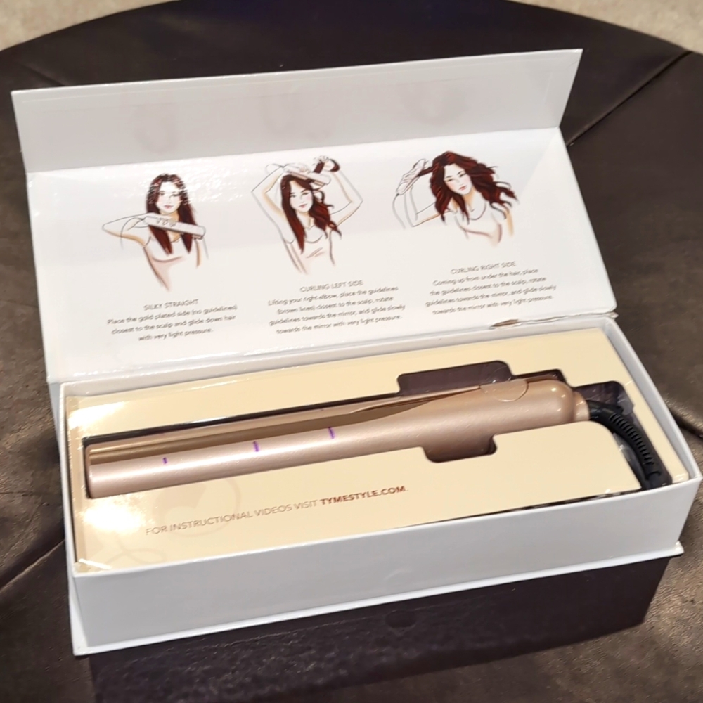 Tyme Iron in rose gold for curling and straightening hair with one tool.